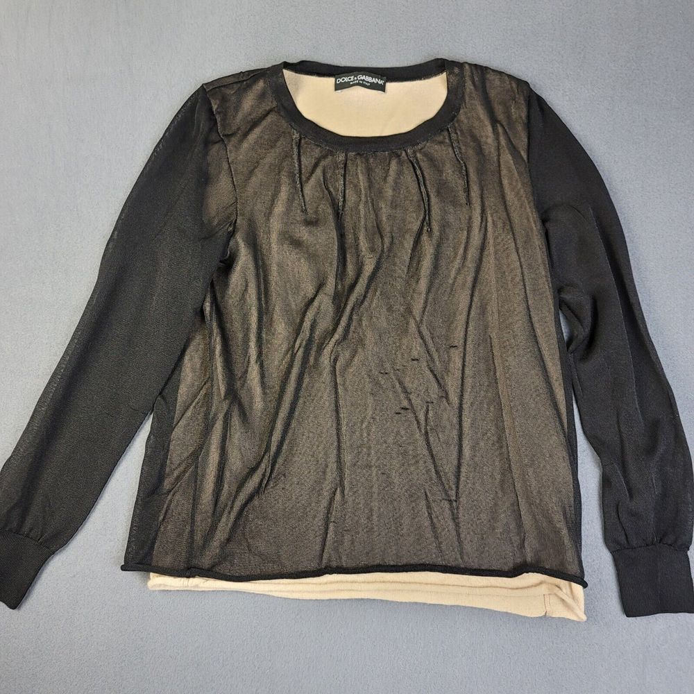 Dolce Gabbana Longsleeve Black Mesh Top Women With Cream Sheer Inner Wear Flaws